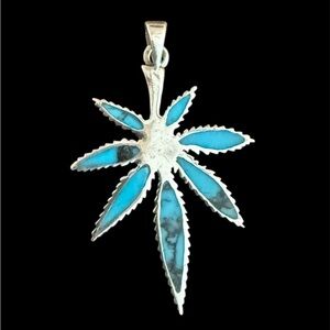 Sterling Silver & Turquoise Cannabis Leaf Pendant